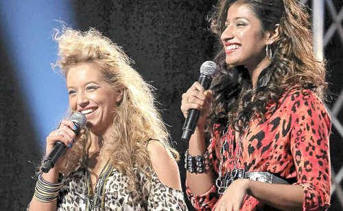 Former Nymboida girl Kyrah Cilia, left, and Sheena Wilbow impress the judges during the televised audition round of Channel 7’s X-Factor competition. Former Nymboida girl Kyrah Cilia, left, and Sheena Wilbow impress the judges during the televised audition round of Channel 7’s X-Factor competition.